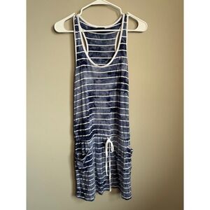 Cover Me Blue Tie‎ Dye Striped Sleeveless Pocket Beach Coverup Dress Medium
